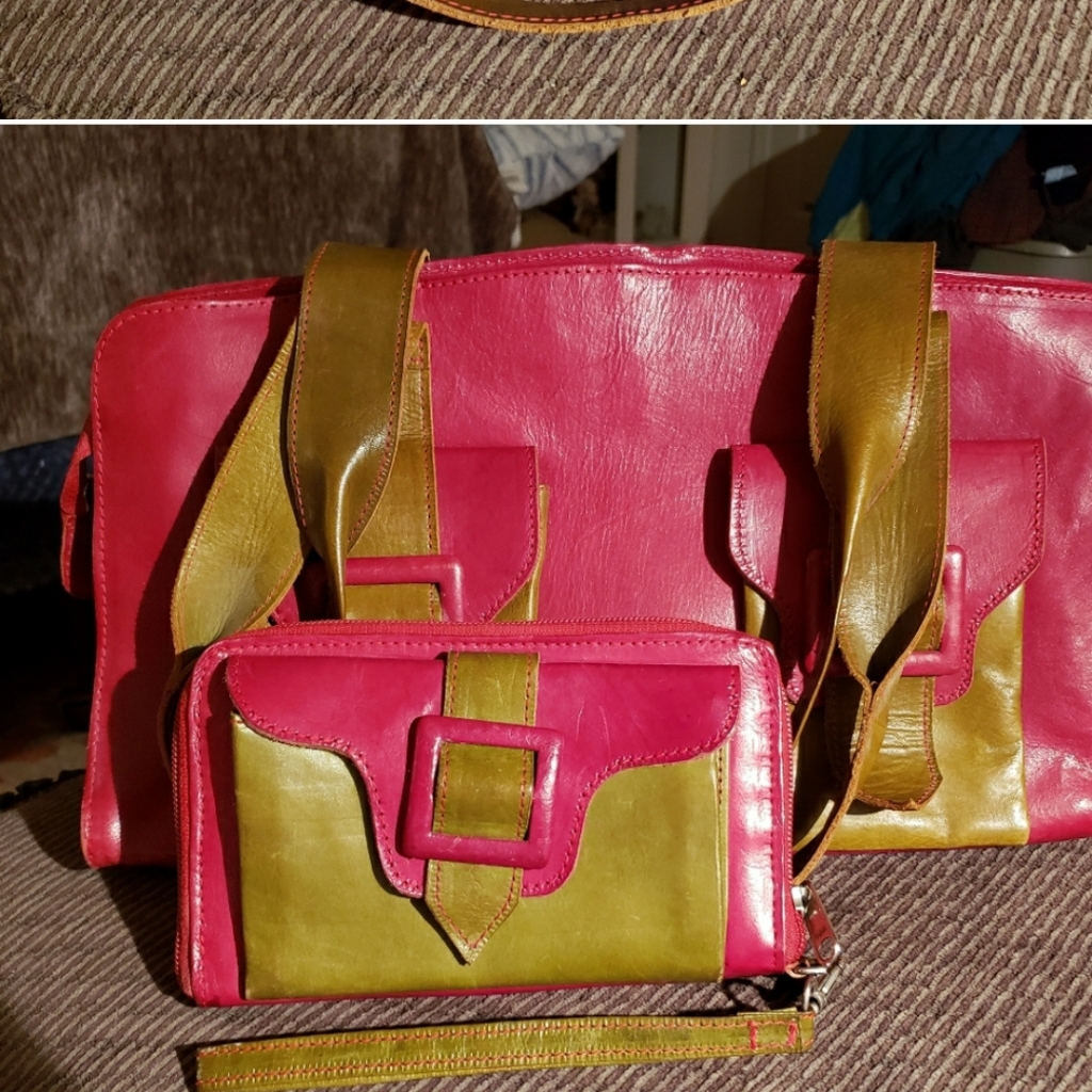 Genuine Leather Handbag And Matching Wallet Nwot